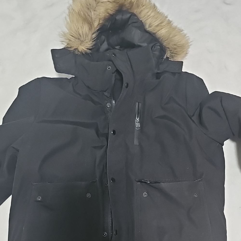 Calvin Klein Black Puffer Jacket with Faux Fur Hood